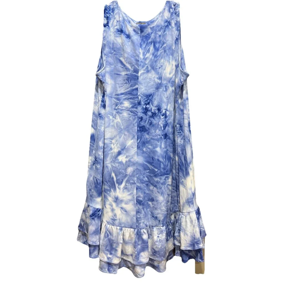 Michael Kors Tie Dye Summer Dress Women's XL Blue Ruffle Hem Sleeveless Y2K